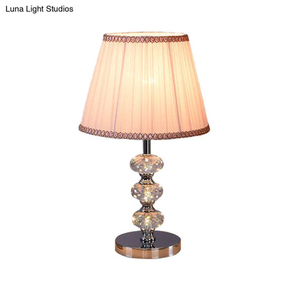 Contemporary Study Light with Crystal Lamp Post - Silver/Beige/Coffee Fabric Shade, 1 Head, Perfect for Nightstand Lighting