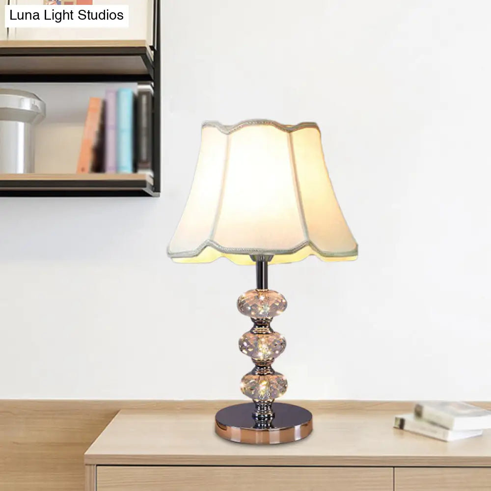 Contemporary Study Light with Crystal Lamp Post - Silver/Beige/Coffee Fabric Shade, 1 Head, Perfect for Nightstand Lighting