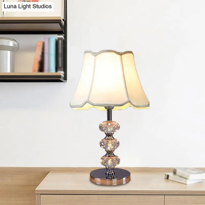 Contemporary Study Light with Crystal Lamp Post - Silver/Beige/Coffee Fabric Shade, 1 Head, Perfect for Nightstand Lighting