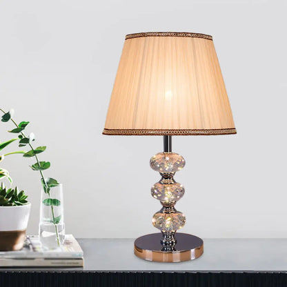 Contemporary Study Light with Crystal Lamp Post - Silver/Beige/Coffee Fabric Shade, 1 Head, Perfect for Nightstand Lighting