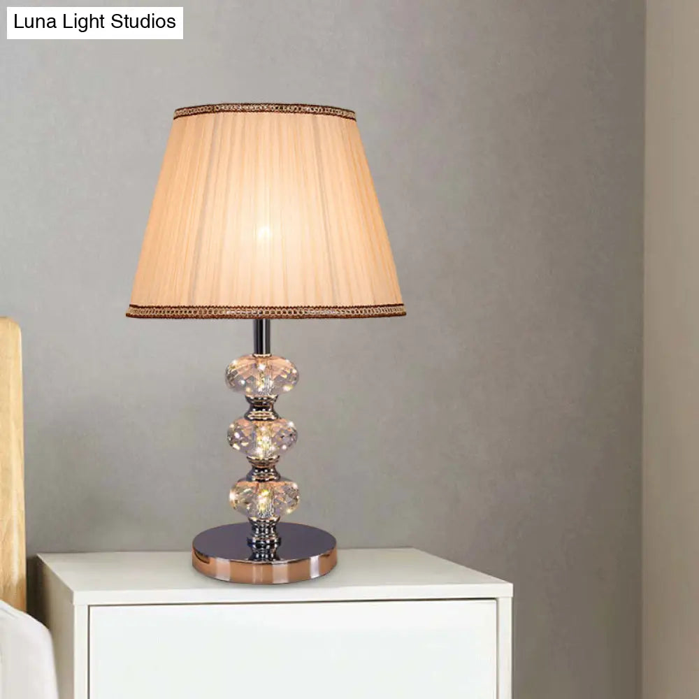 Contemporary Study Light with Crystal Lamp Post - Silver/Beige/Coffee Fabric Shade, 1 Head, Perfect for Nightstand Lighting