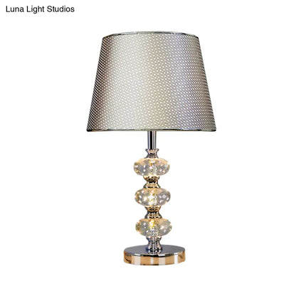 Contemporary Study Light with Crystal Lamp Post - Silver/Beige/Coffee Fabric Shade, 1 Head, Perfect for Nightstand Lighting