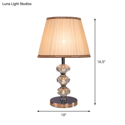 Contemporary Study Light with Crystal Lamp Post - Silver/Beige/Coffee Fabric Shade, 1 Head, Perfect for Nightstand Lighting