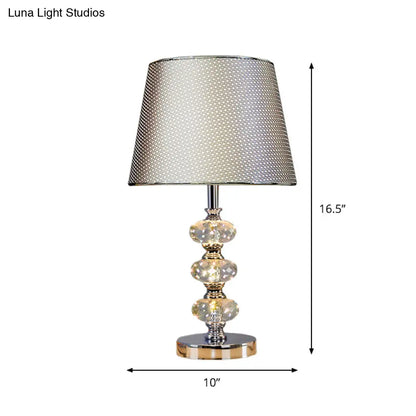 Contemporary Study Light with Crystal Lamp Post - Silver/Beige/Coffee Fabric Shade, 1 Head, Perfect for Nightstand Lighting