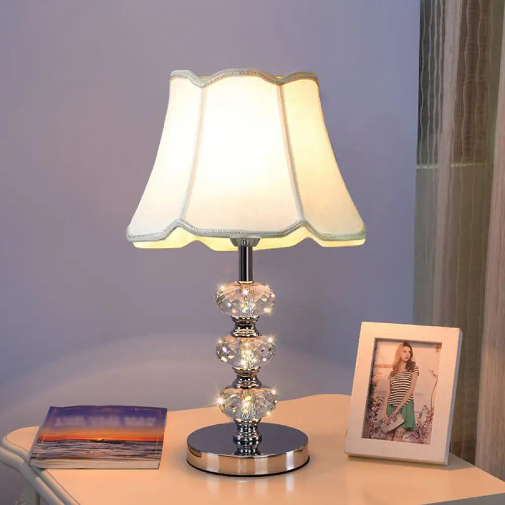 Contemporary Study Light with Crystal Lamp Post - Silver/Beige/Coffee Fabric Shade, 1 Head, Perfect for Nightstand Lighting