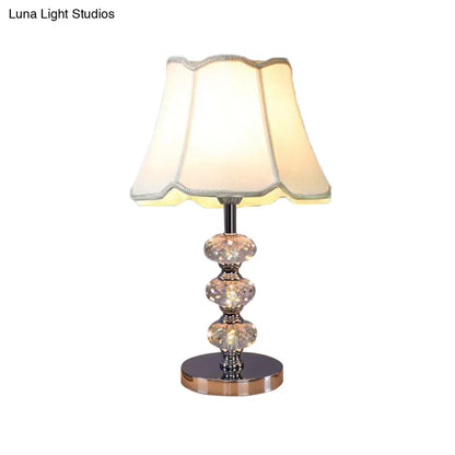 Contemporary Study Light with Crystal Lamp Post - Silver/Beige/Coffee Fabric Shade, 1 Head, Perfect for Nightstand Lighting