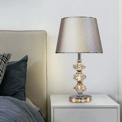 Contemporary Study Light with Crystal Lamp Post - Silver/Beige/Coffee Fabric Shade, 1 Head, Perfect for Nightstand Lighting