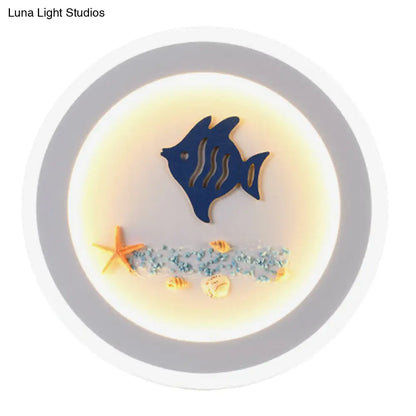 مصباح حائط LED بتصميم عصري - مصباح أكريليك دائري أبيض بنمط سمكة ونجمة بحرية