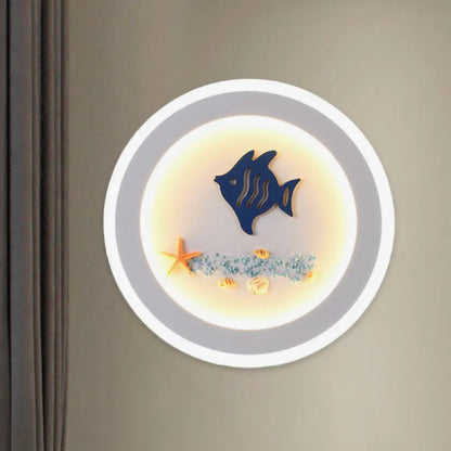 مصباح حائط LED بتصميم عصري - مصباح أكريليك دائري أبيض بنمط سمكة ونجمة بحرية