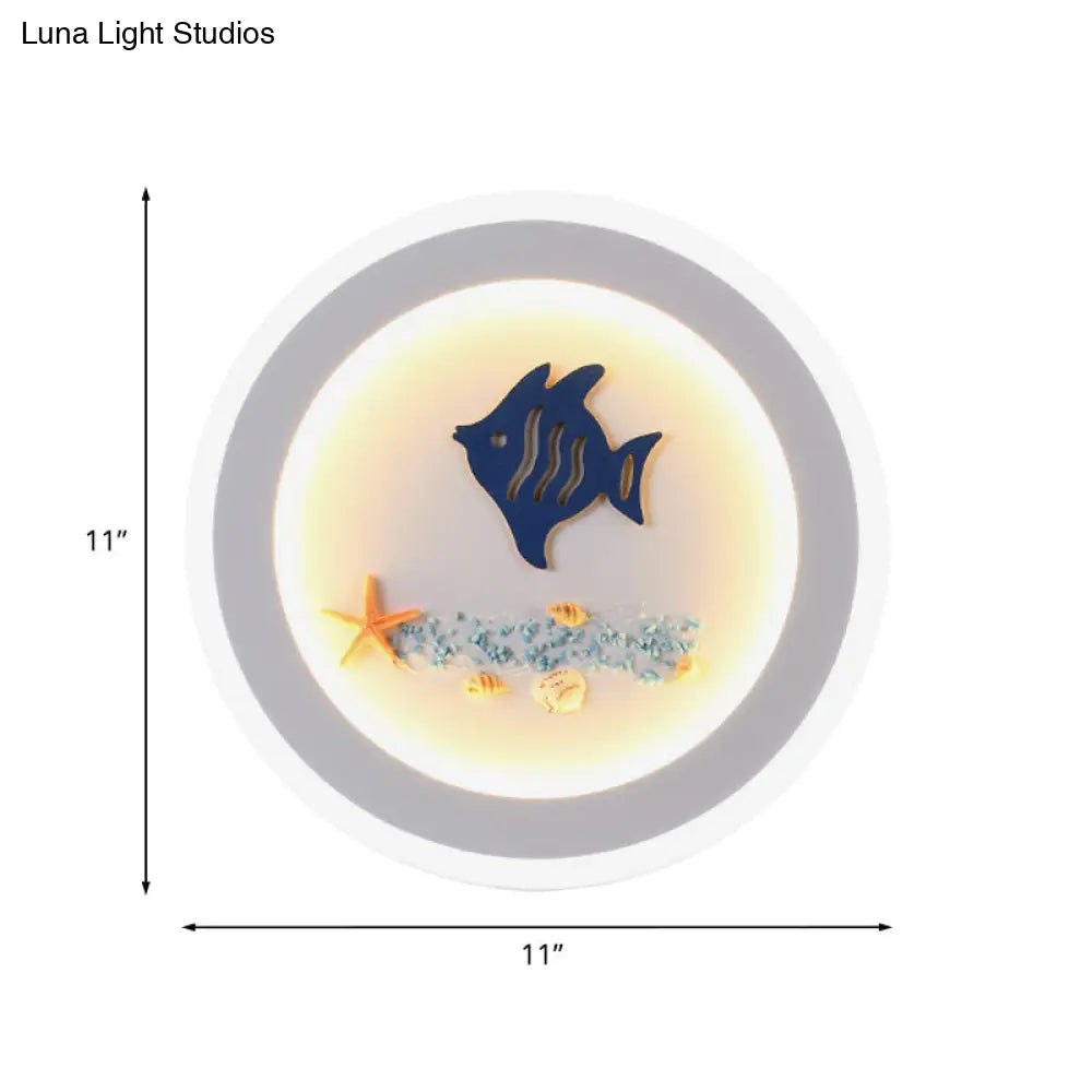 مصباح حائط LED بتصميم عصري - مصباح أكريليك دائري أبيض بنمط سمكة ونجمة بحرية
