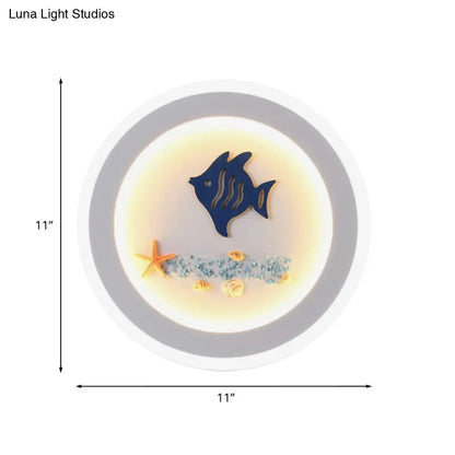 مصباح حائط LED بتصميم عصري - مصباح أكريليك دائري أبيض بنمط سمكة ونجمة بحرية