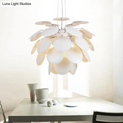 Contemporary Style Metallic Pinecone Ceiling Hanging Light - 1 Light White Pendant Lamp - 21.5"/25.5