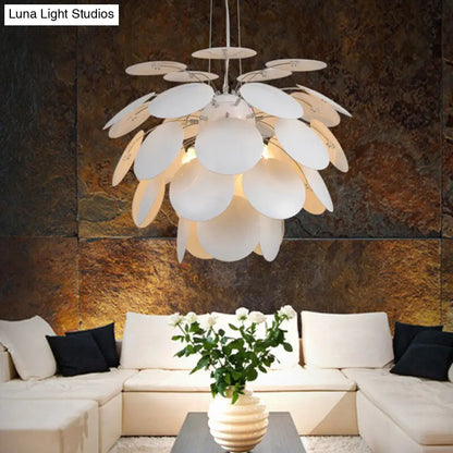 Contemporary Style Metallic Pinecone Ceiling Hanging Light - 1 Light White Pendant Lamp - 21.5"/25.5