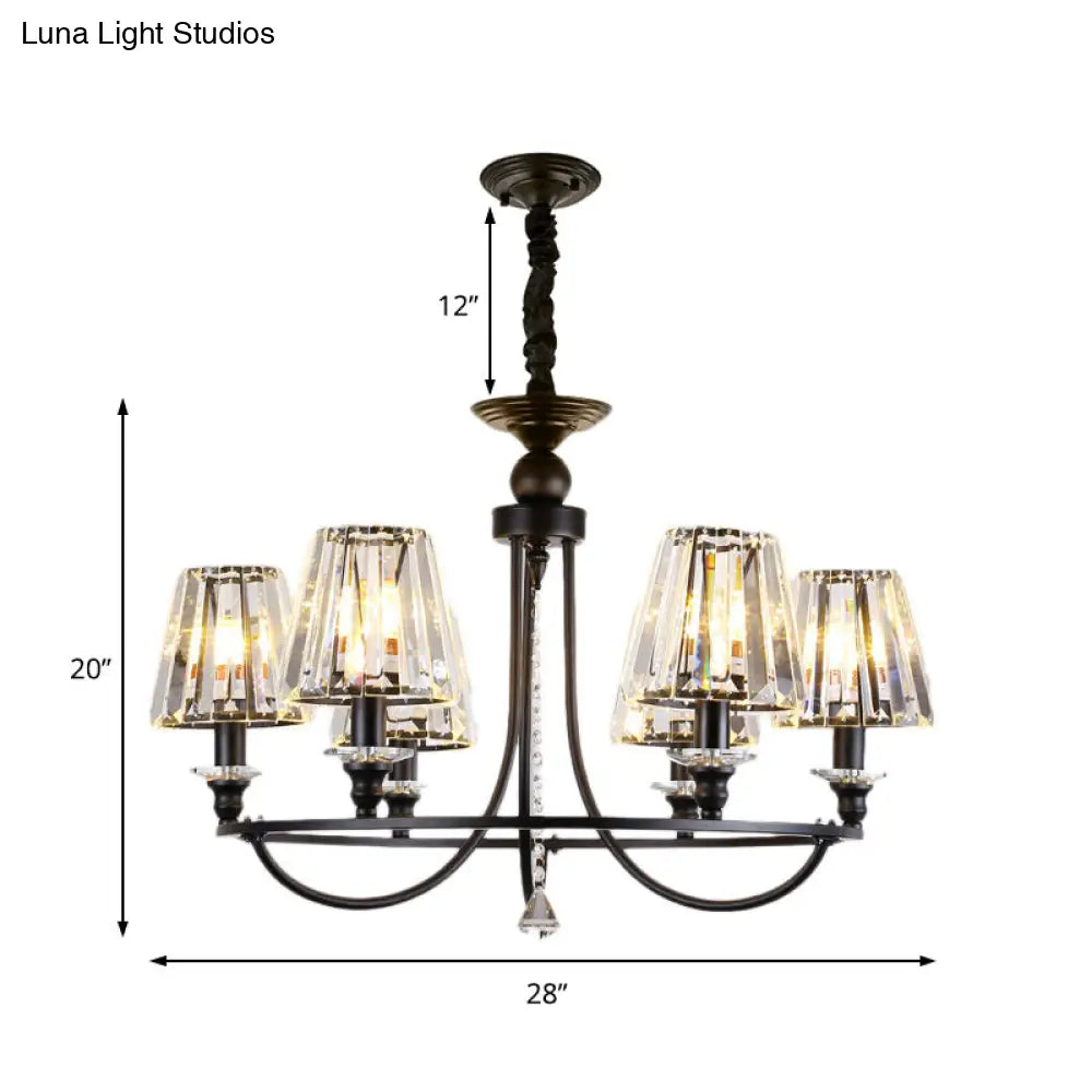 Lámpara colgante de techo contemporánea de cristal con forma cónica y 4/6/8 luces - Color negro