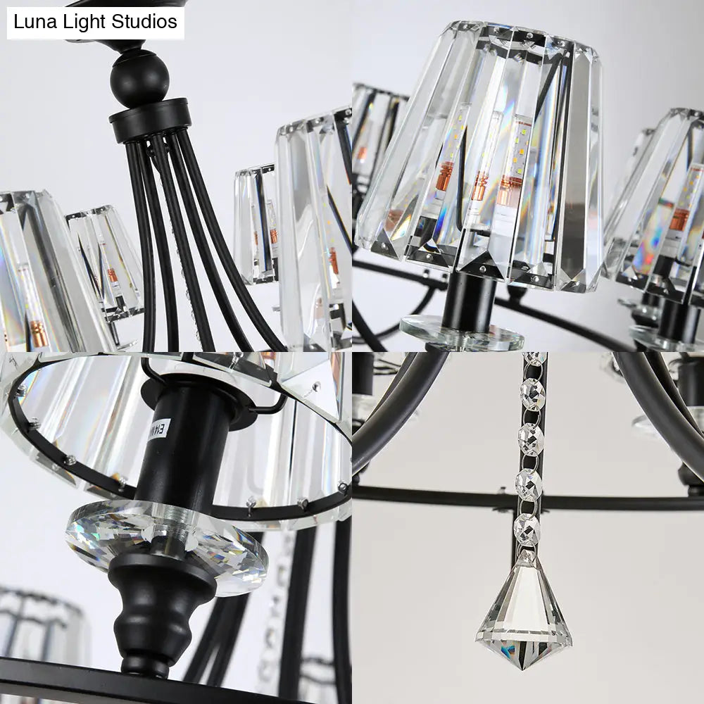 Lámpara colgante de techo contemporánea de cristal con forma cónica y 4/6/8 luces - Color negro