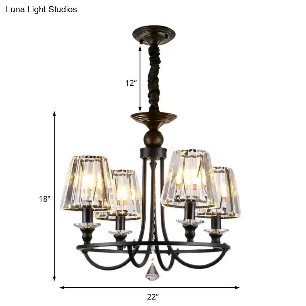 Lámpara colgante de techo contemporánea de cristal con forma cónica y 4/6/8 luces - Color negro