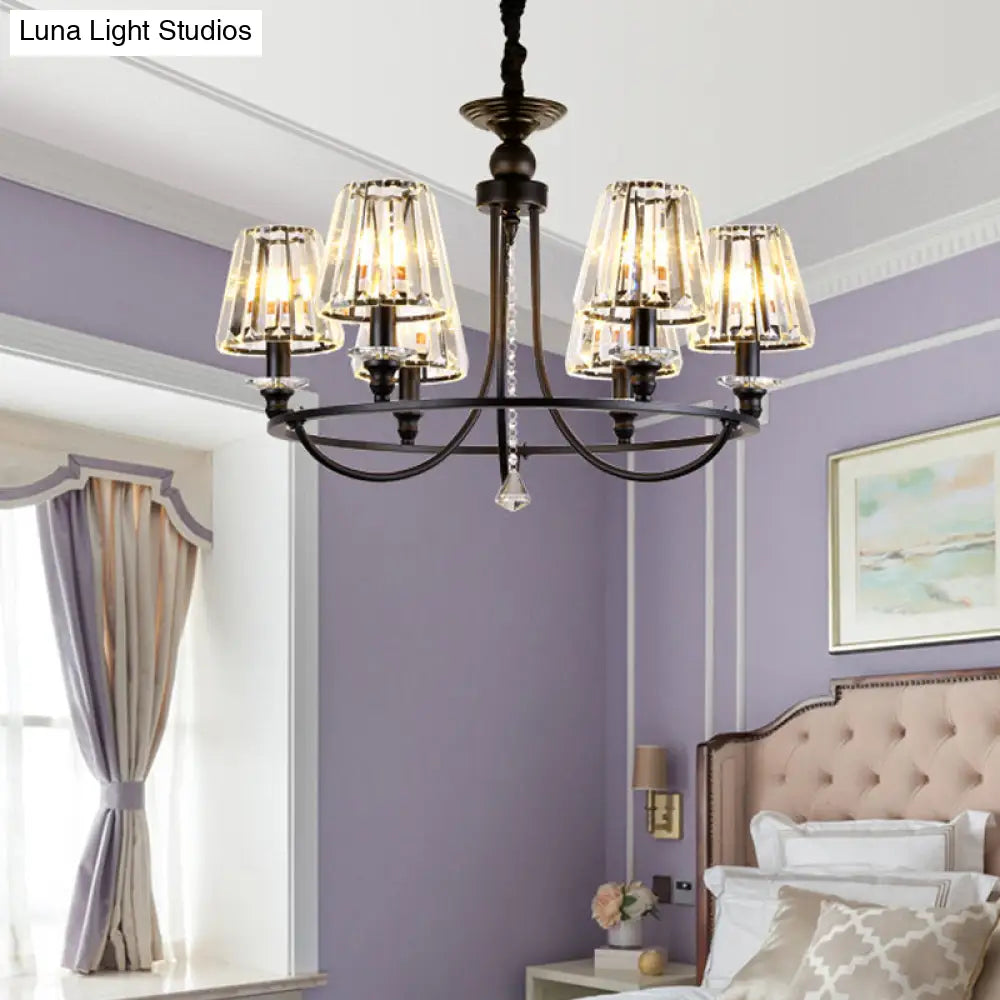 Lámpara colgante de techo contemporánea de cristal con forma cónica y 4/6/8 luces - Color negro