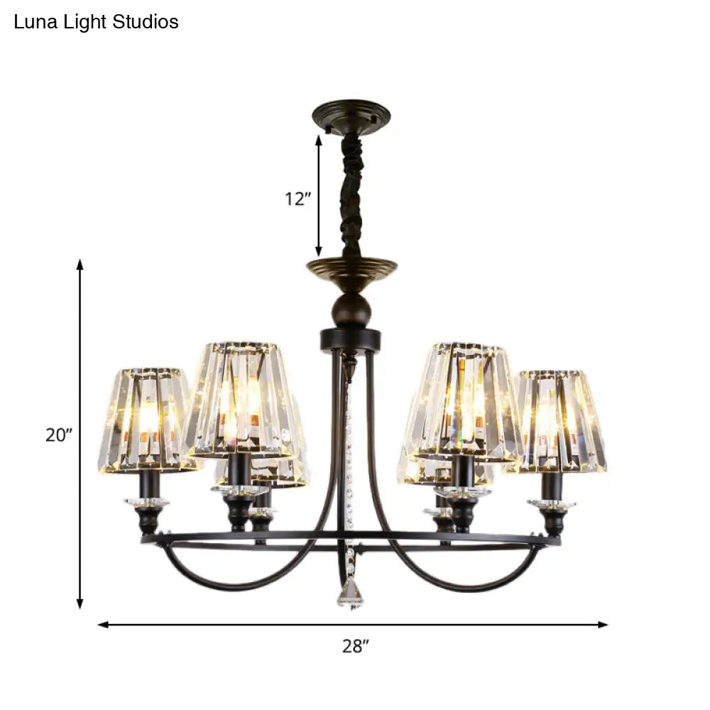 Lámpara colgante de techo contemporánea de cristal con forma cónica y 4/6/8 luces - Color negro