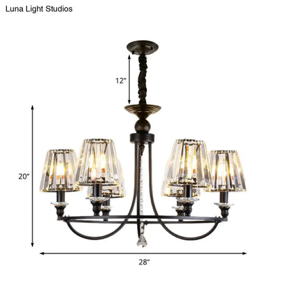 Lámpara colgante de techo contemporánea de cristal con forma cónica y 4/6/8 luces - Color negro