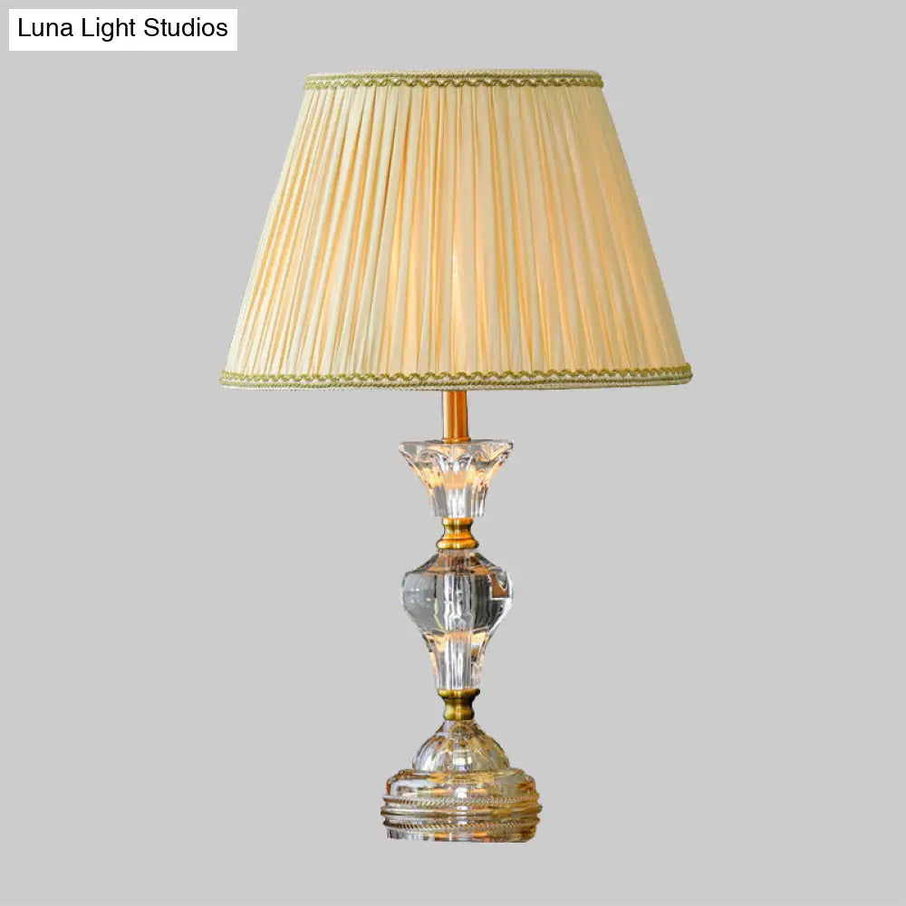 Contemporary Tapered Crystal Table Lamp with 1 Head in Beige for Living Room Lighting
