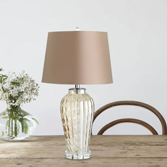 Contemporary Tapered Drum Table Light with Glass Base - 1-Light Nightstand Lamp