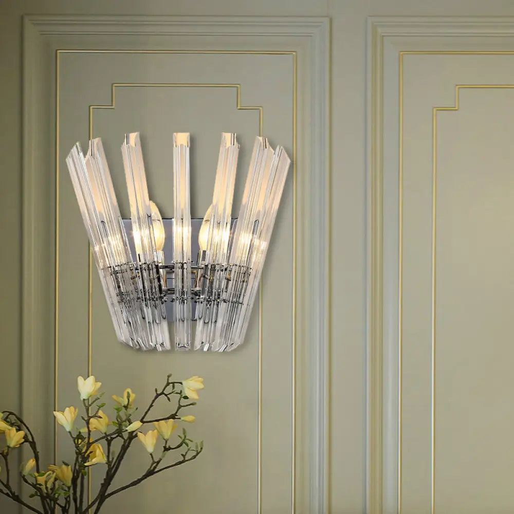 Aplique de pared cónico contemporáneo DecorBites™ con cristal transparente para pasillos - Acabado cromado - 2 bombillas