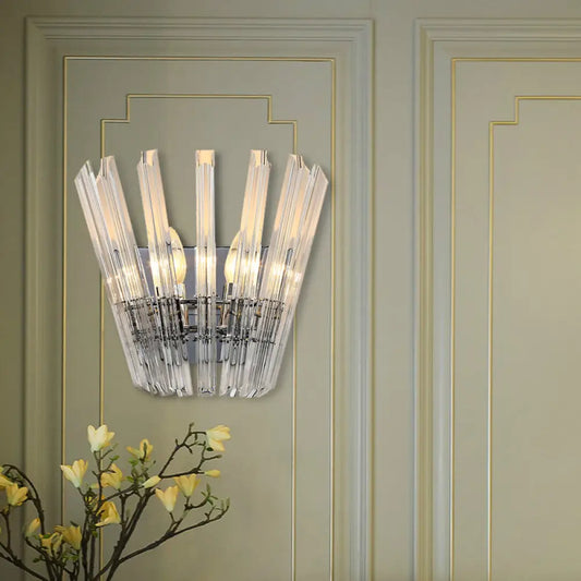 مصباح حائطي معاصر من DecorBites™ بتصميم مخروطي مع كريستال شفاف للممرات - لمسة نهائية من الكروم - 2 لمبة