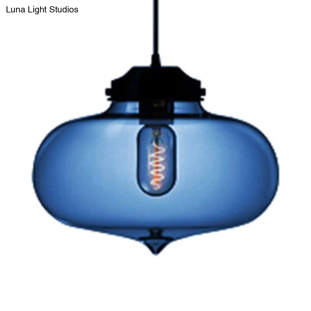 Contemporary Teardrop Hanging Pendant Light - 1 Light Glass, Red/Brown/Blue Ceiling Fixture