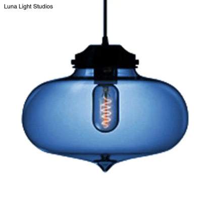 Contemporary Teardrop Hanging Pendant Light - 1 Light Glass, Red/Brown/Blue Ceiling Fixture