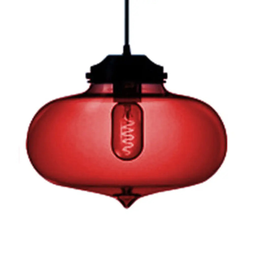 Contemporary Teardrop Hanging Pendant Light - 1 Light Glass, Red/Brown/Blue Ceiling Fixture