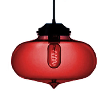 Contemporary Teardrop Hanging Pendant Light - 1 Light Glass, Red/Brown/Blue Ceiling Fixture