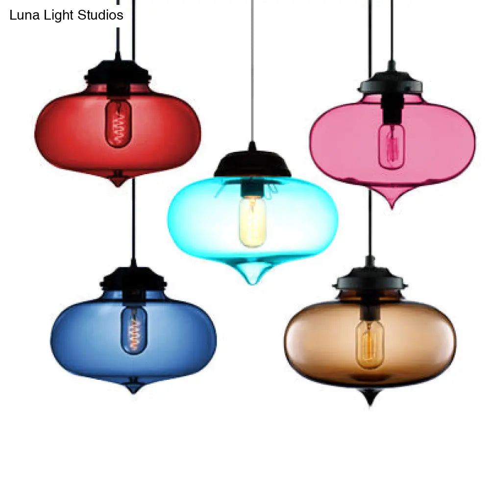 Contemporary Teardrop Hanging Pendant Light - 1 Light Glass, Red/Brown/Blue Ceiling Fixture