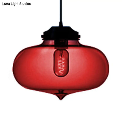 Contemporary Teardrop Hanging Pendant Light - 1 Light Glass, Red/Brown/Blue Ceiling Fixture