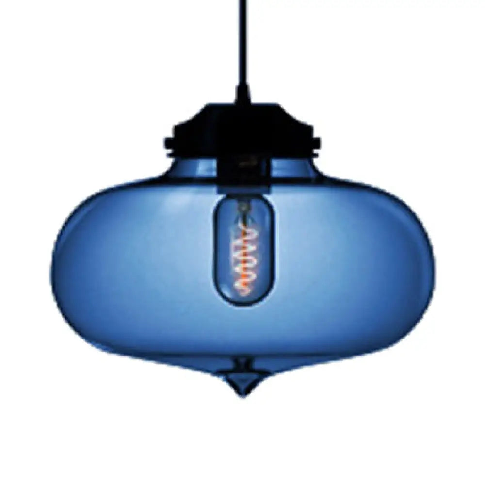 Contemporary Teardrop Hanging Pendant Light - 1 Light Glass, Red/Brown/Blue Ceiling Fixture