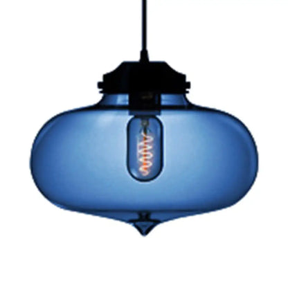 Contemporary Teardrop Hanging Pendant Light - 1 Light Glass, Red/Brown/Blue Ceiling Fixture