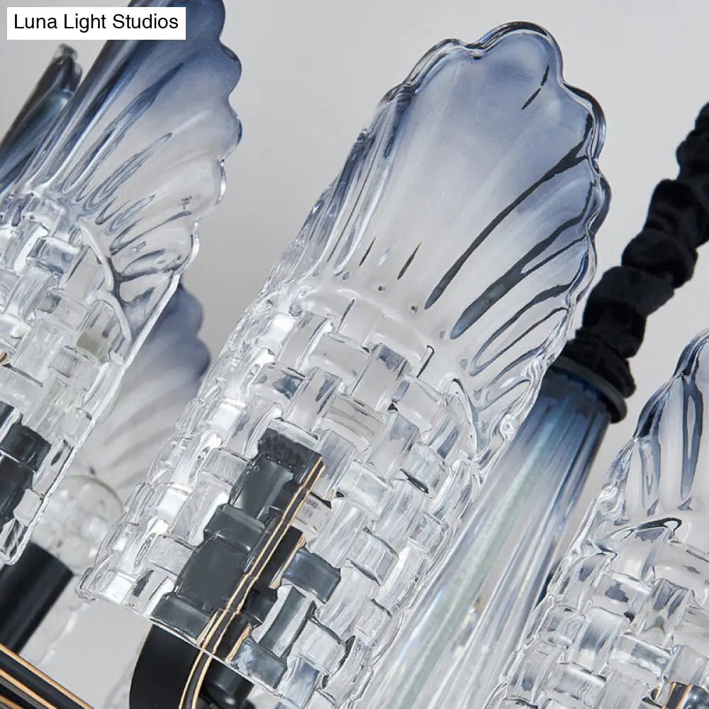 Lámpara de techo colgante de cristal texturizado contemporáneo con forma de concha - 8/10/12 Cabezales negros