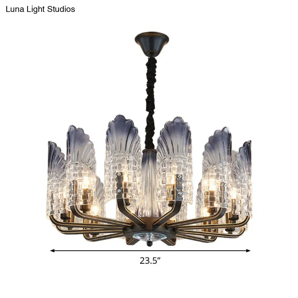 Lámpara de techo colgante de cristal texturizado contemporáneo con forma de concha - 8/10/12 Cabezales negros