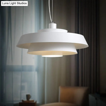 Contemporary Tiered Pendant Ceiling Light - Metallic 1-Light Suspension Lamp (White)