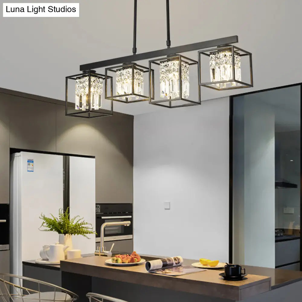 DecorBites™ Contemporary Tri-Sided Crystal Rod Black Hanging Ceiling Light - Square, 3/4 Heads - Island Lamp
