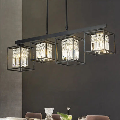 DecorBites™ Contemporary Tri-Sided Crystal Rod Black Hanging Ceiling Light - Square, 3/4 Heads - Island Lamp