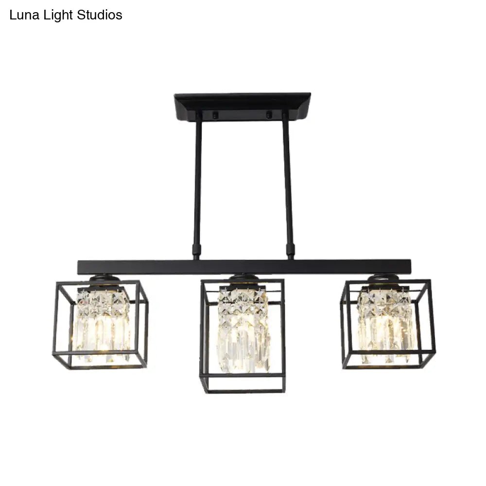 DecorBites™ Contemporary Tri-Sided Crystal Rod Black Hanging Ceiling Light - Square, 3/4 Heads - Island Lamp