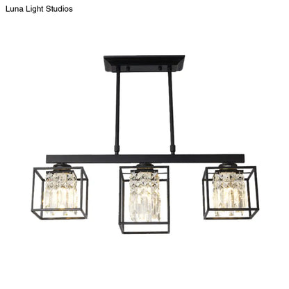 DecorBites™ Contemporary Tri-Sided Crystal Rod Black Hanging Ceiling Light - Square, 3/4 Heads - Island Lamp