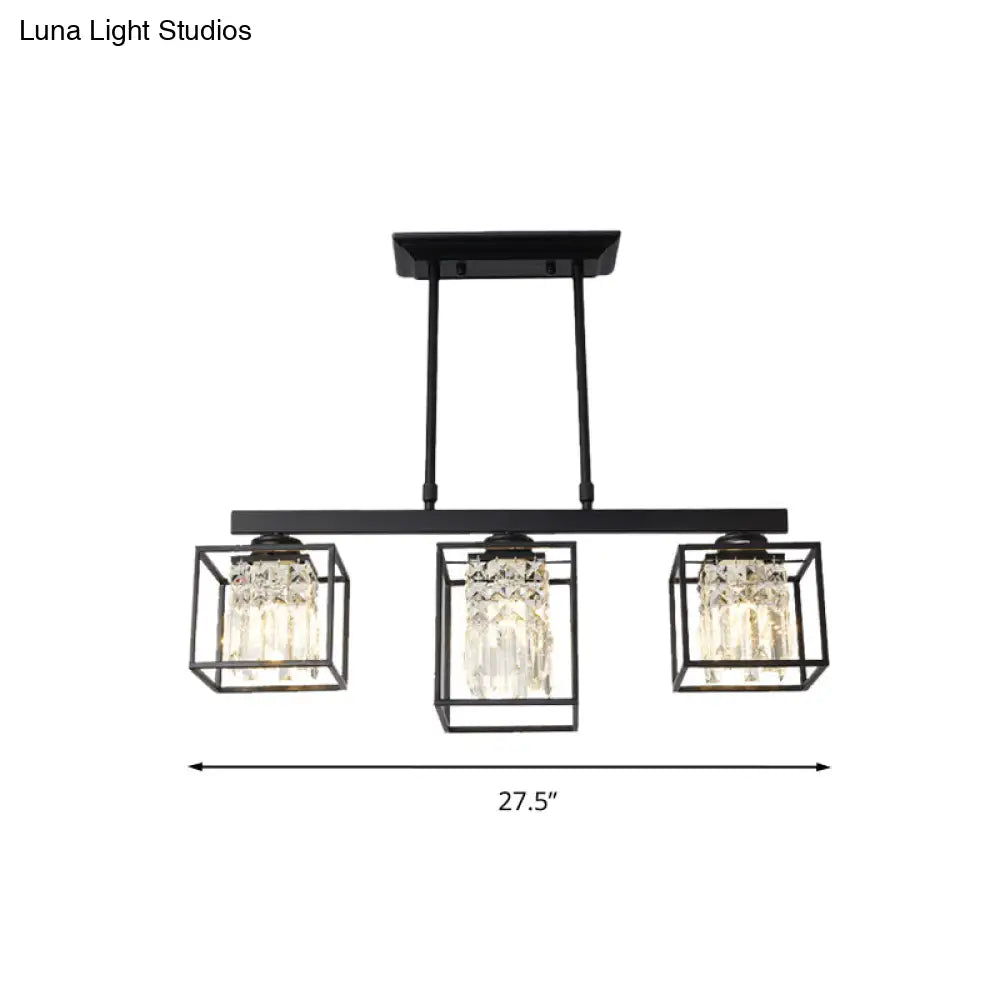 DecorBites™ Contemporary Tri-Sided Crystal Rod Black Hanging Ceiling Light - Square, 3/4 Heads - Island Lamp