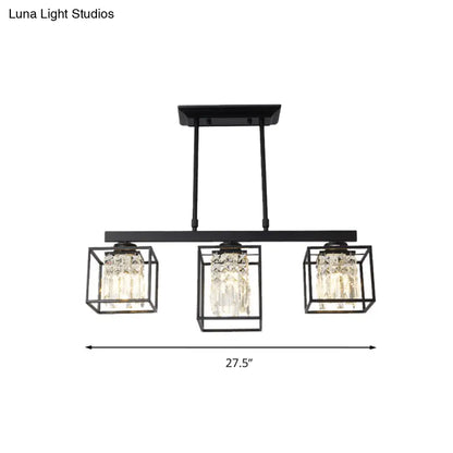 DecorBites™ Contemporary Tri-Sided Crystal Rod Black Hanging Ceiling Light - Square, 3/4 Heads - Island Lamp