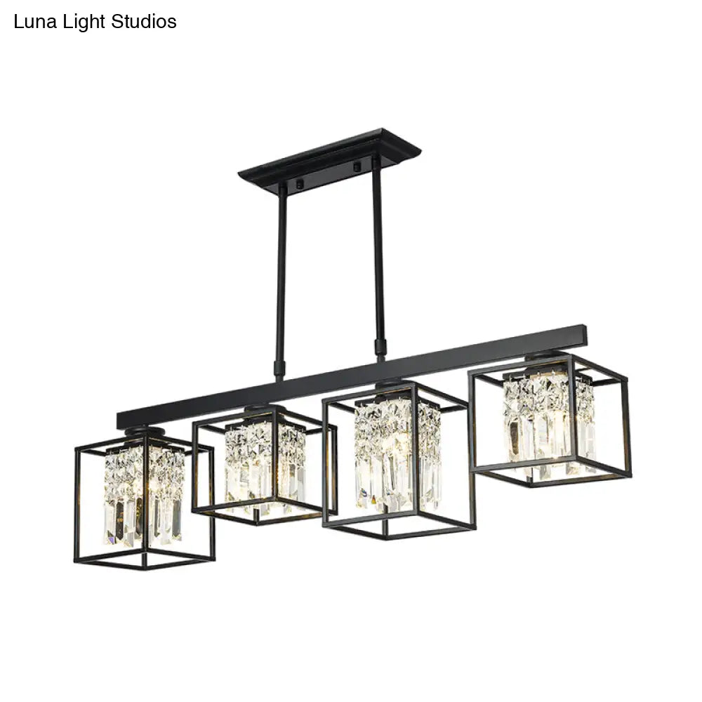 DecorBites™ Contemporary Tri-Sided Crystal Rod Black Hanging Ceiling Light - Square, 3/4 Heads - Island Lamp