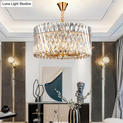 Lámpara de techo contemporánea de cristal de tres lados con forma de tambor y 10 luces.