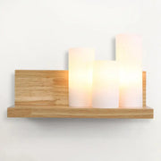 Contemporary tube shade wall lamp with light wood shelf and three frosted white cylindrical lamps for cloth shop 220v-240v
