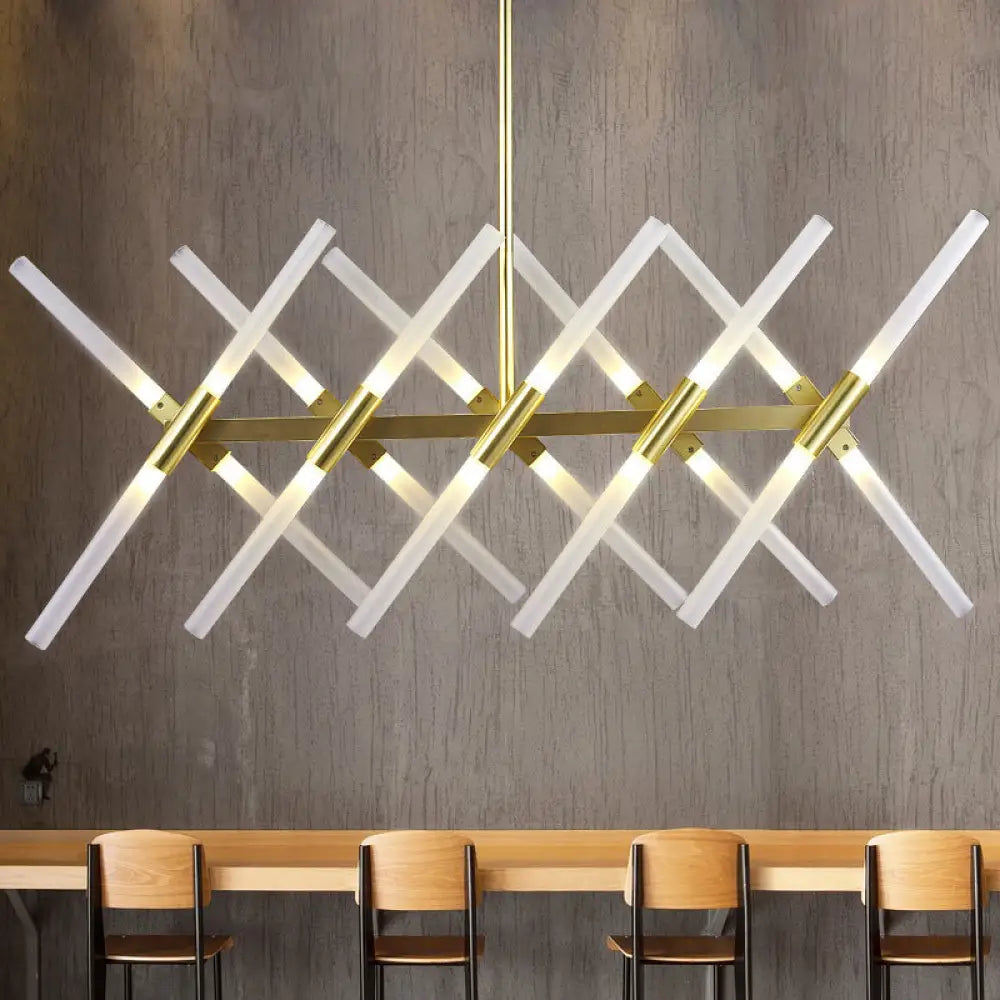 Lámpara de isla DecorBites™ contemporánea tubular de acrílico: colgante dorado de 20 luces con varilla extensible