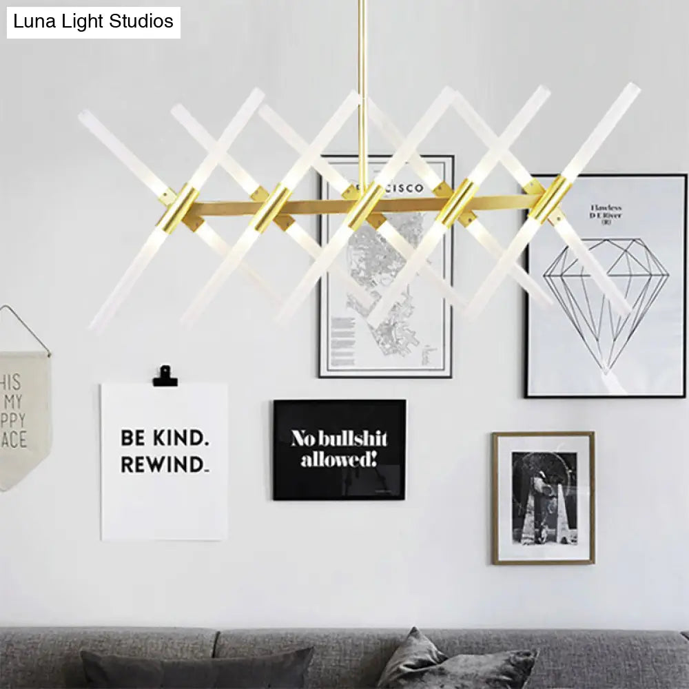 Lámpara de isla DecorBites™ contemporánea tubular de acrílico: colgante dorado de 20 luces con varilla extensible