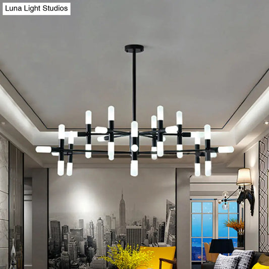 Lámpara de araña tubular contemporánea: Lámpara colgante de metal negro/dorado de 18/36 luces con diseño de estrella.